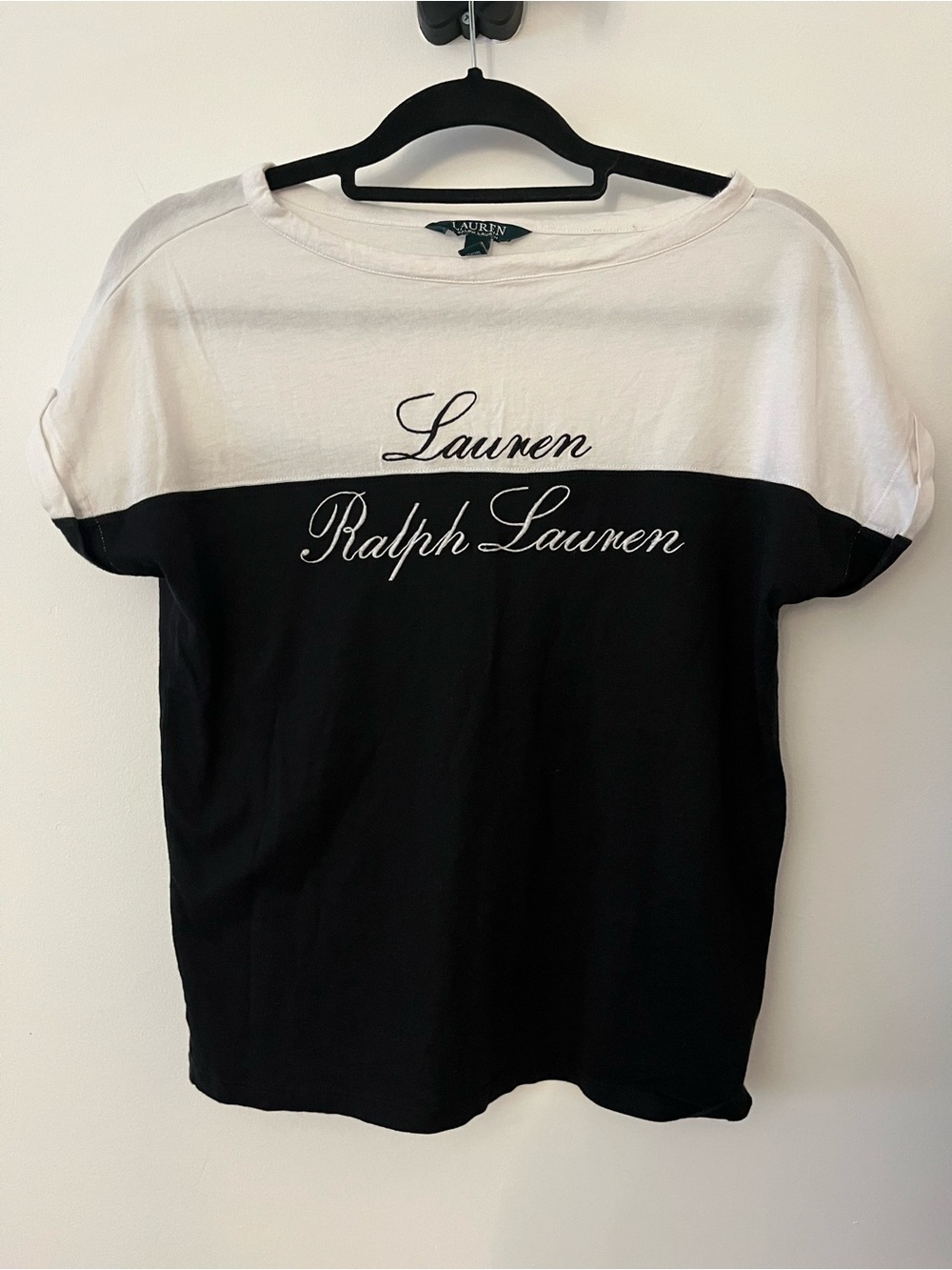 Lauren Ralph Lauren Black and White Short Sleeve Logo Tee Sz S